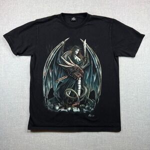 Caballo Dragon Dark Angel Graphic T-Shirt Mens XL Fantasy Art Black Sword Gothic